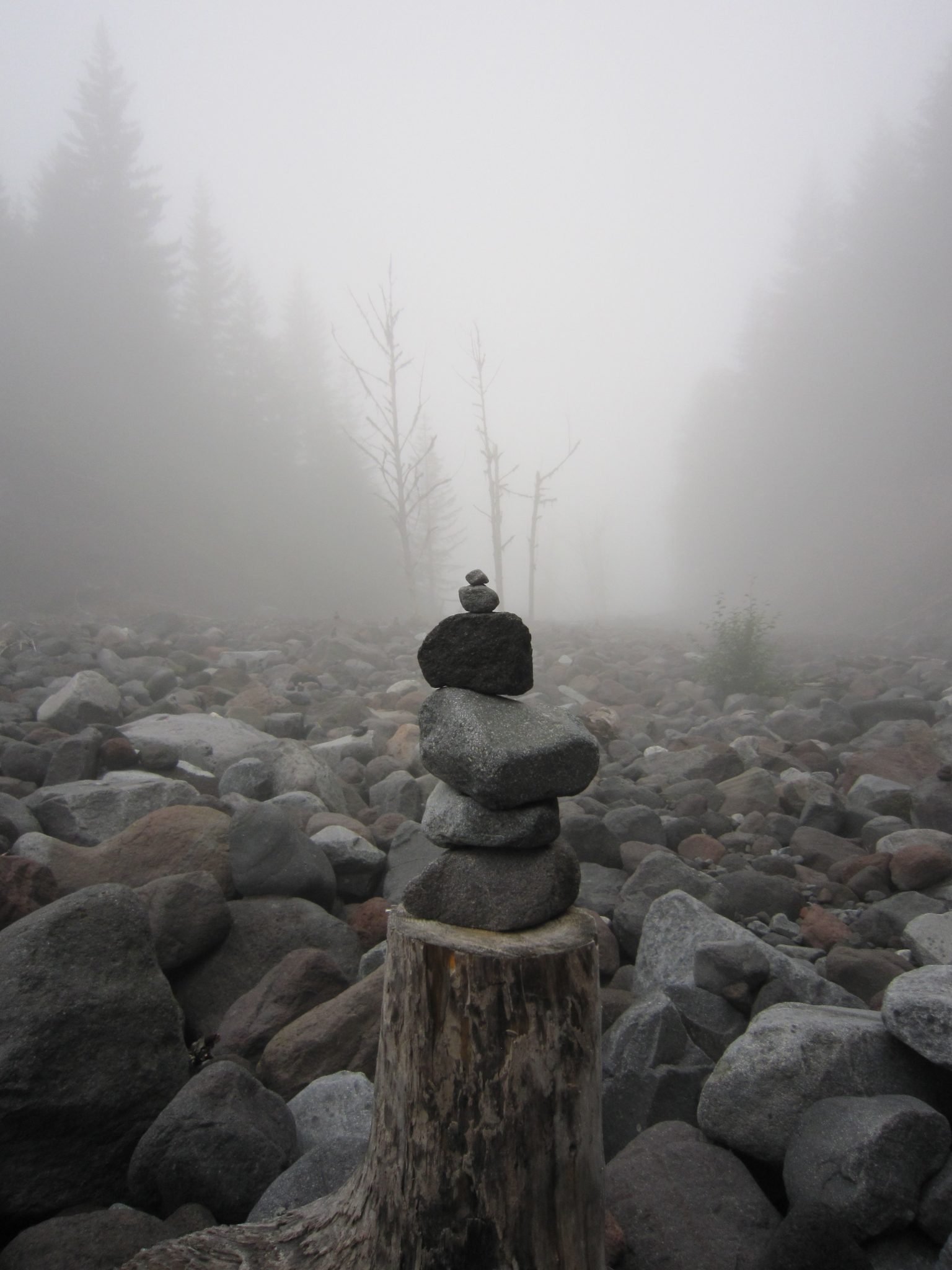Cairn in the mist