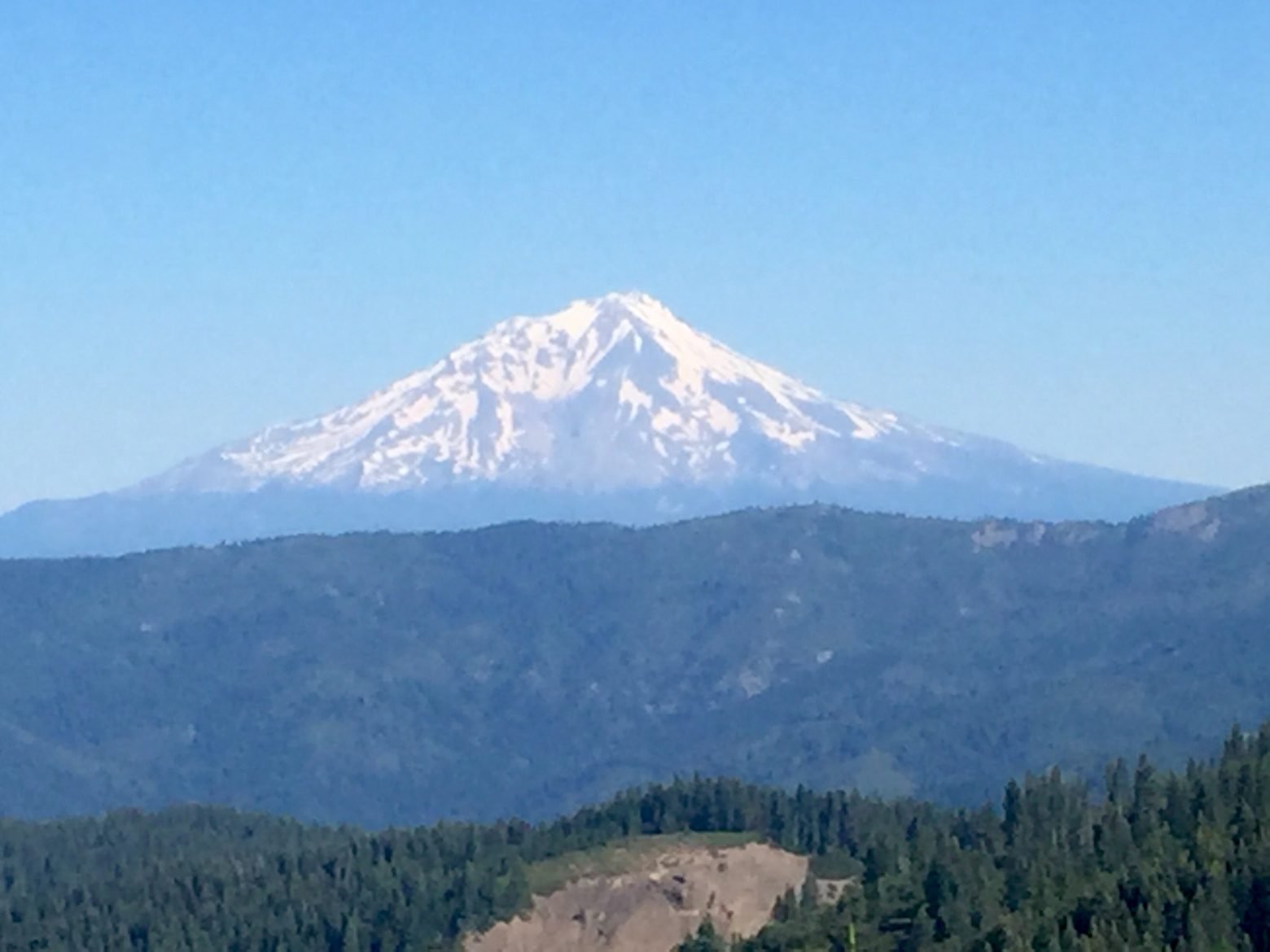 View of a snow-capped Mount Shasta