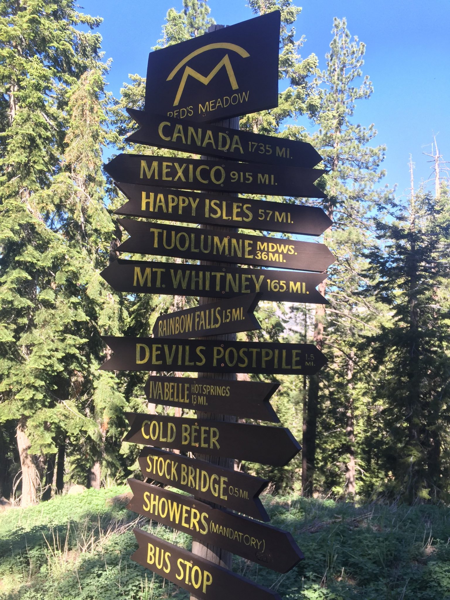 Mileage signs at Reds Meadow