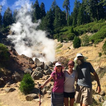 Sweet Pea Gazelle and Beardoh at a steam vent in Lassen Volcanic NP