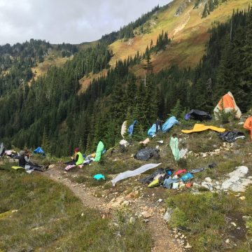Gear spread out to dry all over next to the PCT