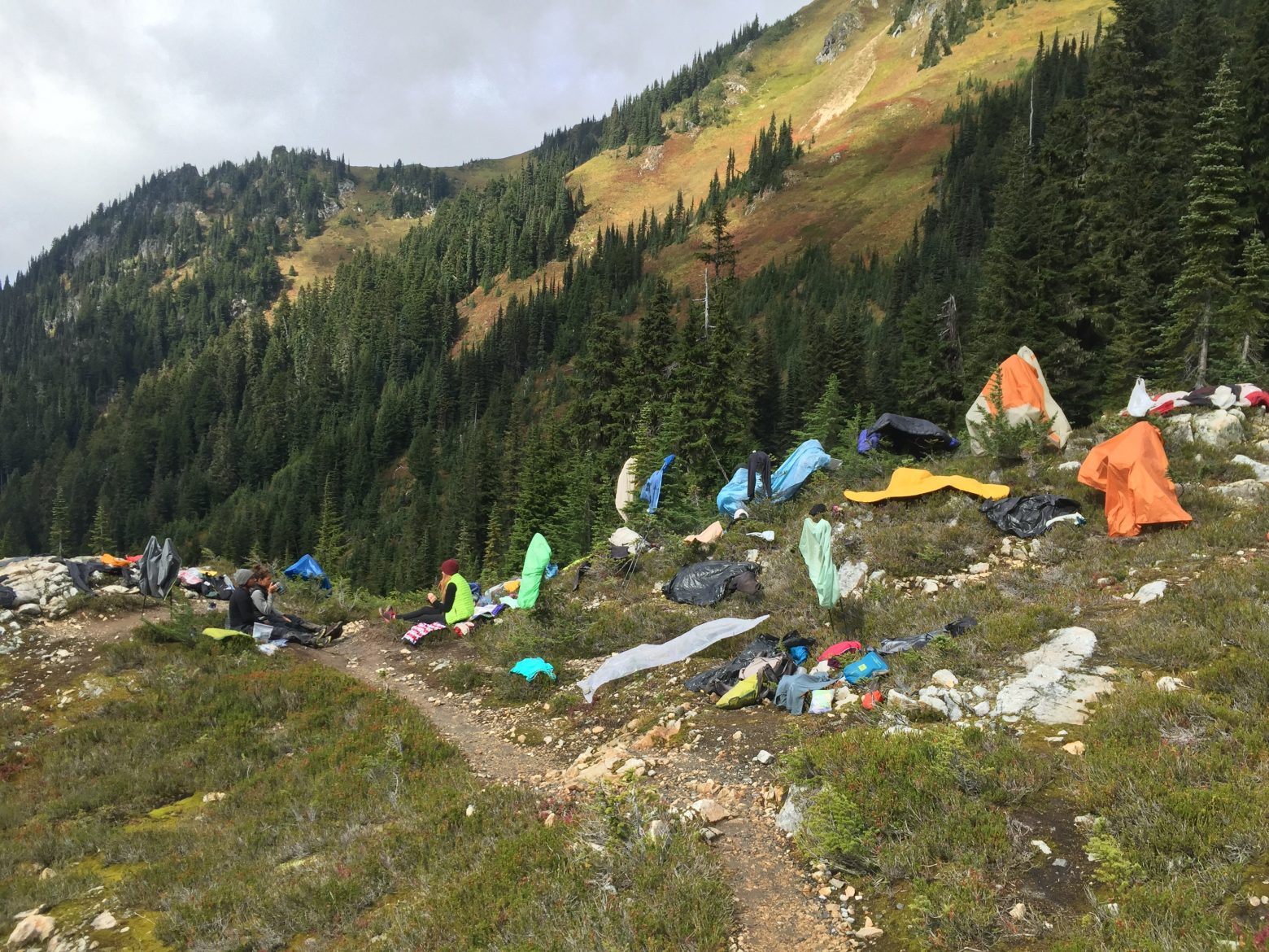 Gear spread out to dry all over next to the PCT
