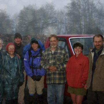 A wet crew outside Trent’s Grocery