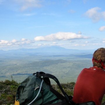 Mountain Man and the first view of Katahdin from White Cap