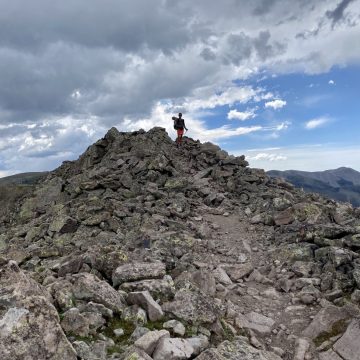 Ace atop a craggy pile of stones