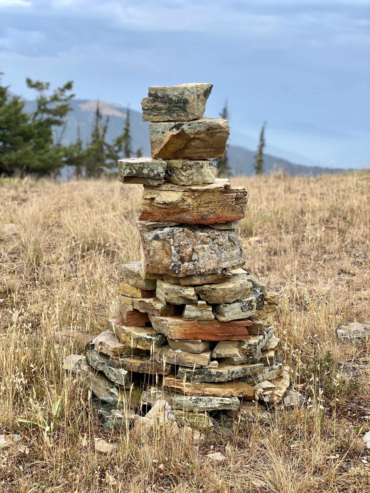 Cairn of brightly colored rock