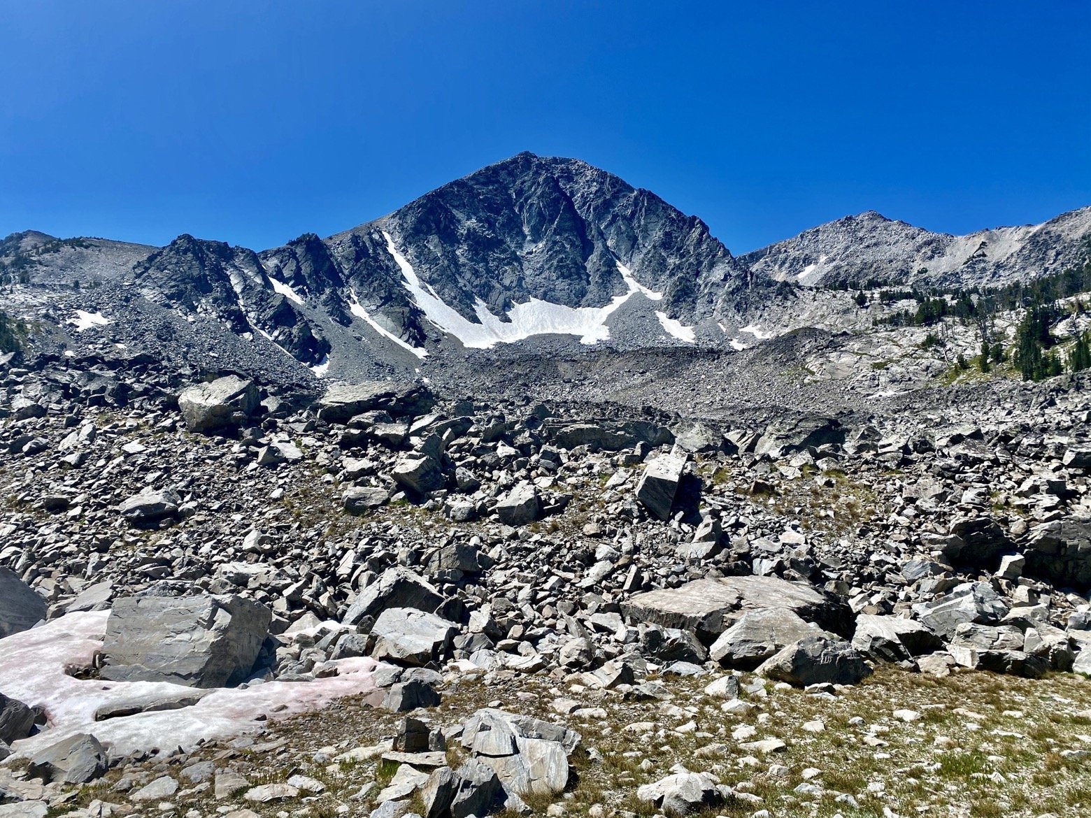 Nothing but rock and snow above treeline