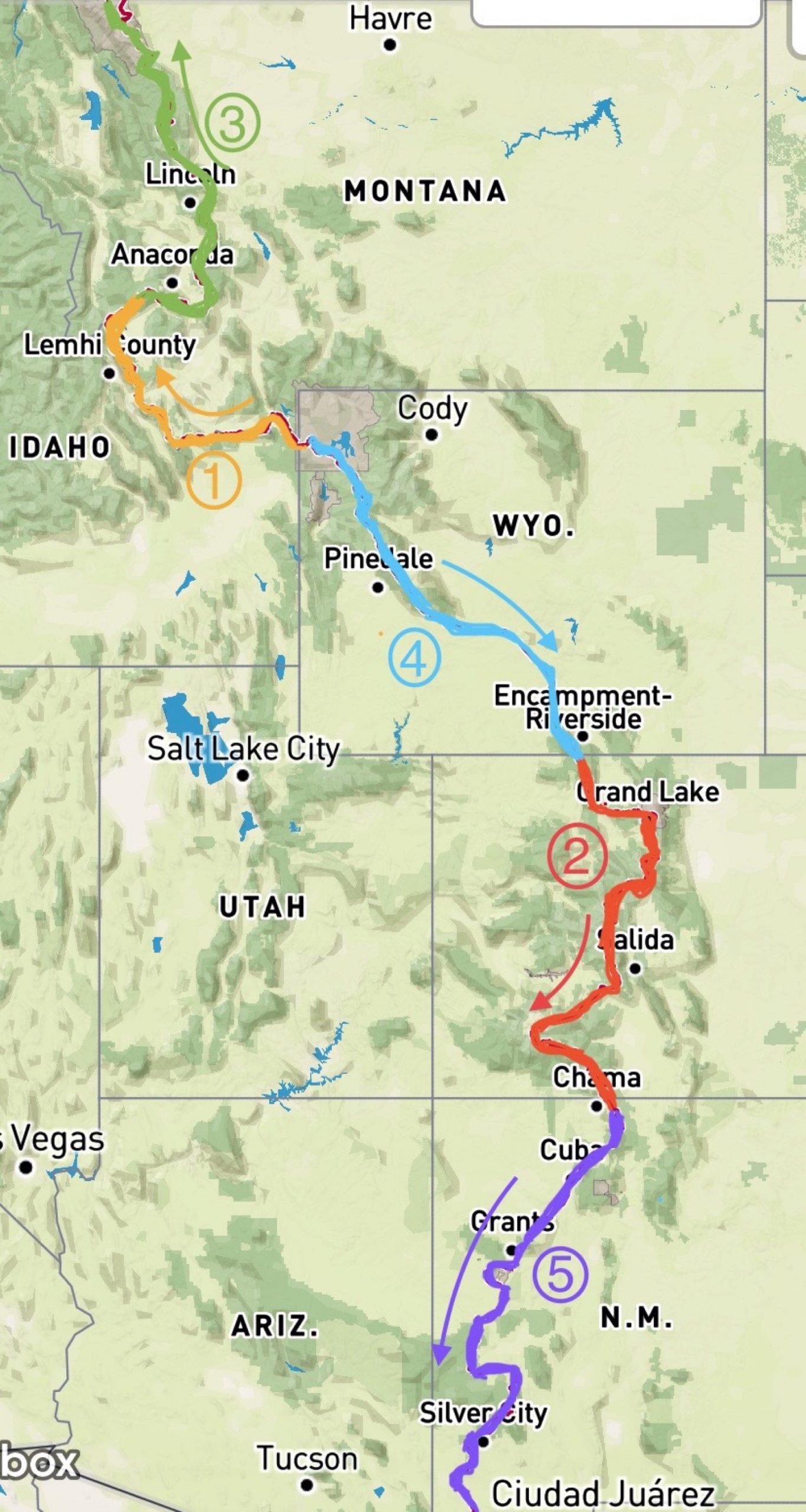 Our crazy CDT route, in full color