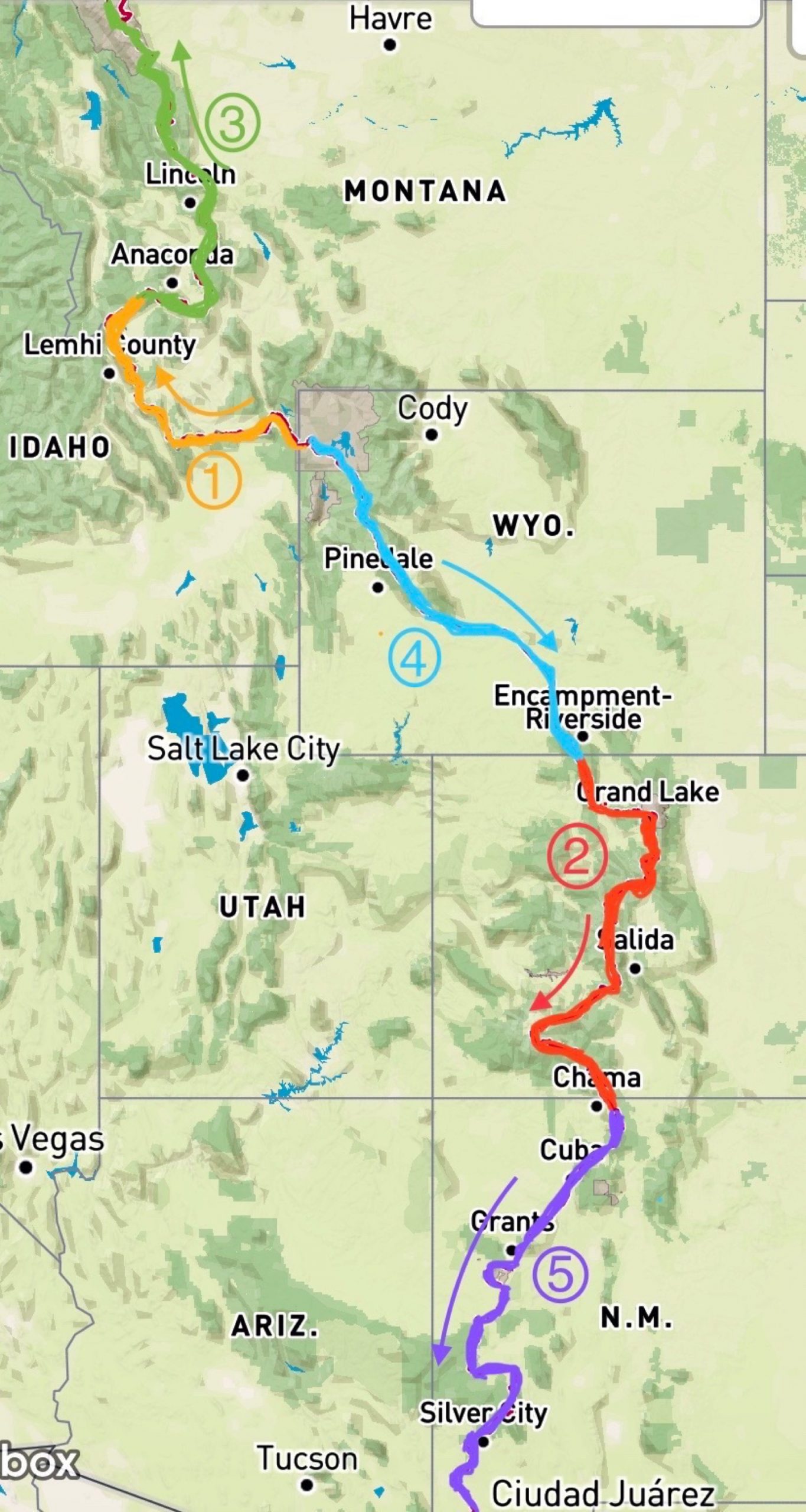 The map of our convoluted thru-hike 