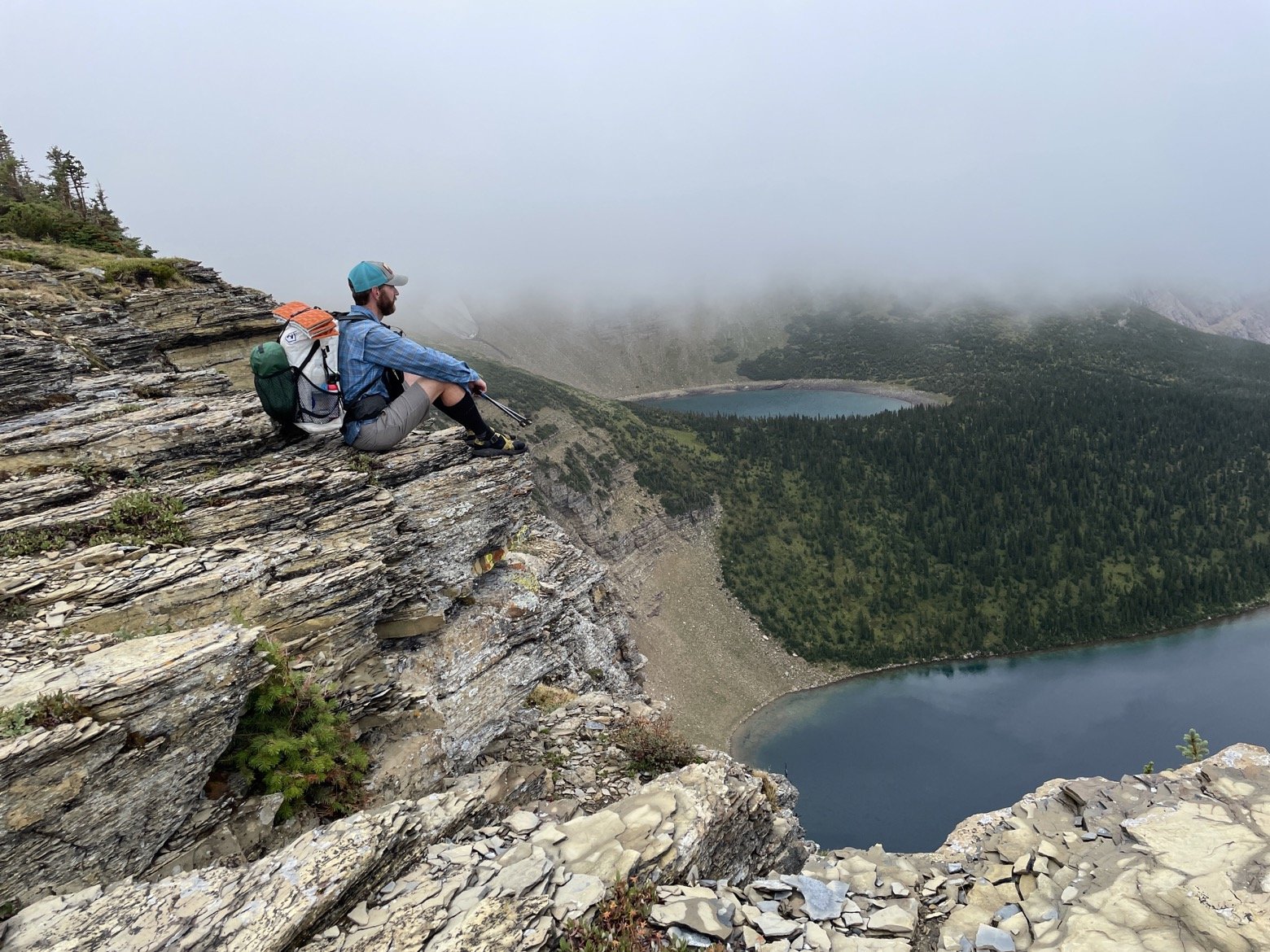 Enjoying the view down to a pair of lakes