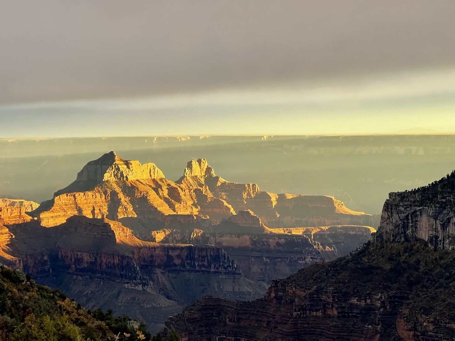 Sunset on the Temples above Bright Angel Canyon
