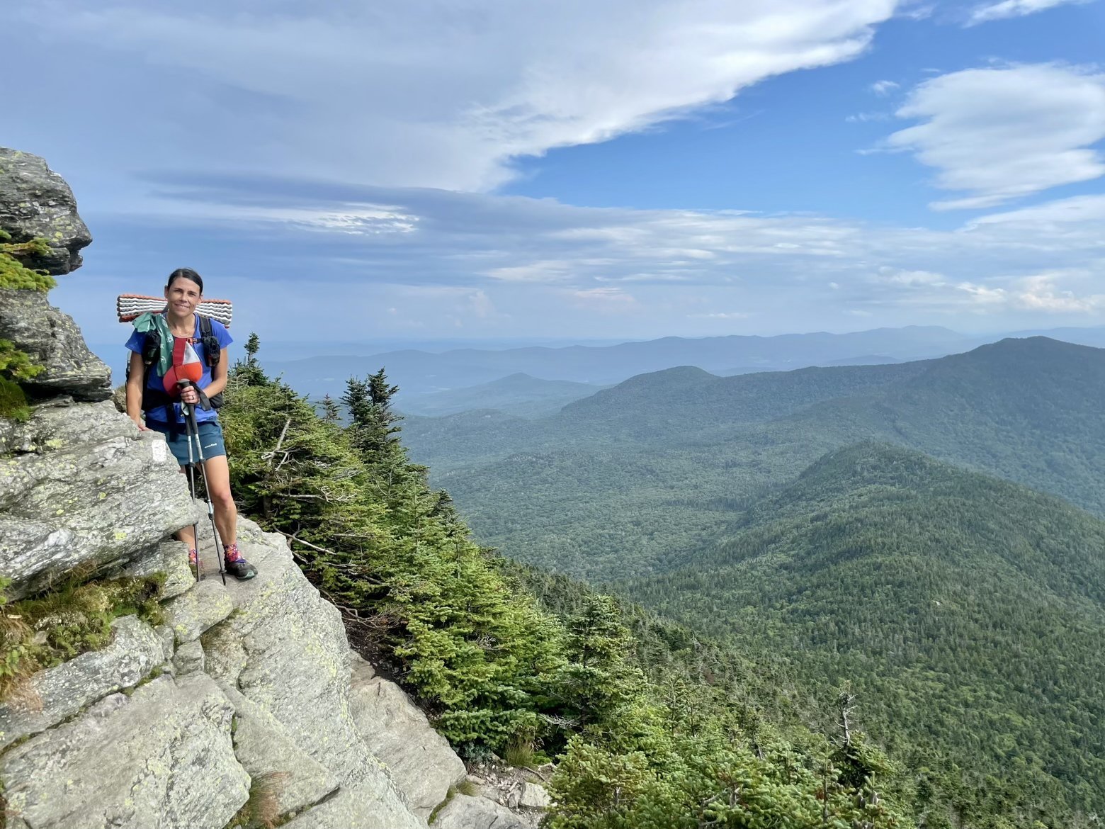 Rounding a ledge near the summit of Camel’s Hump