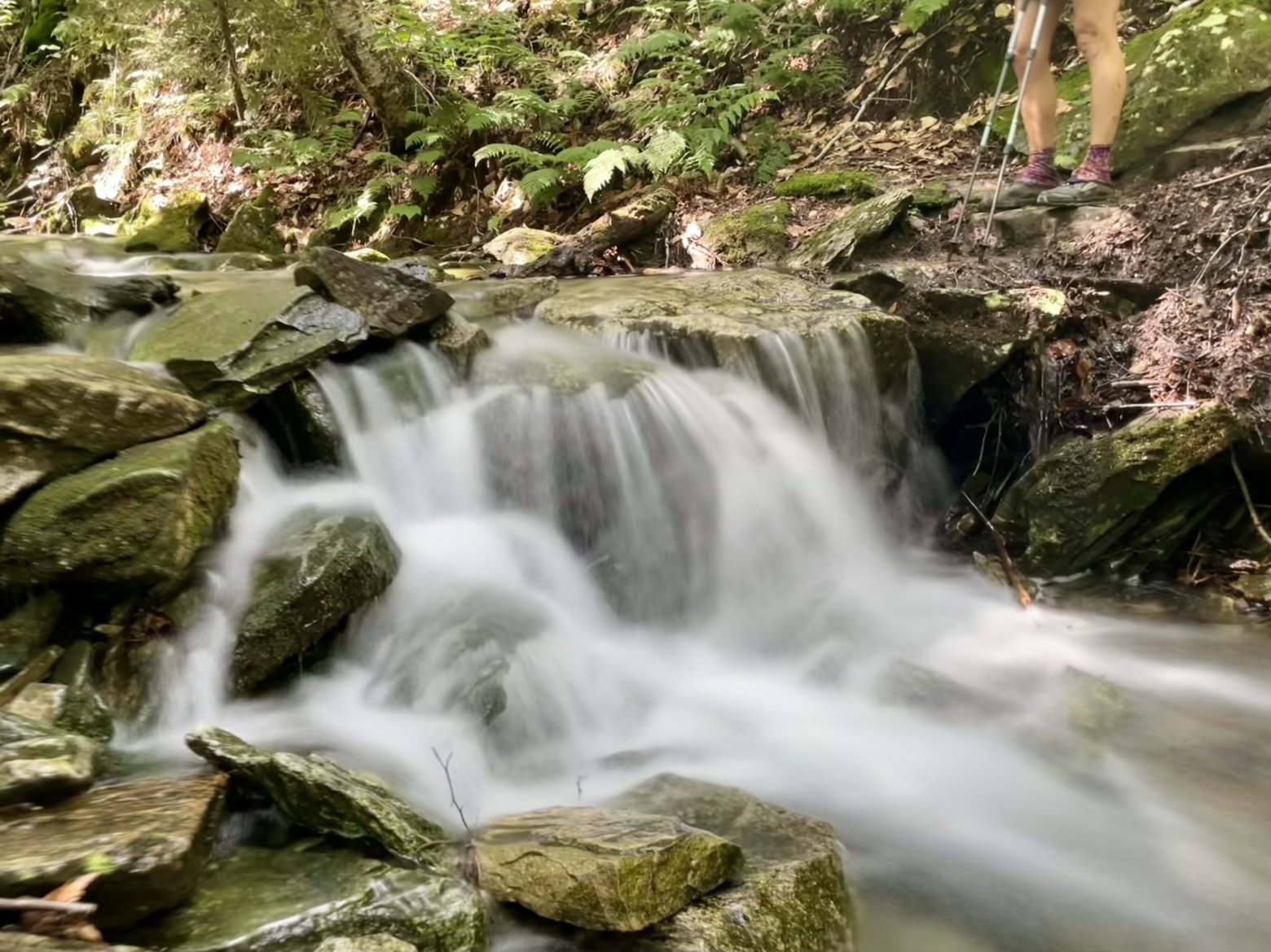 Stream crossing with a miniature waterfall