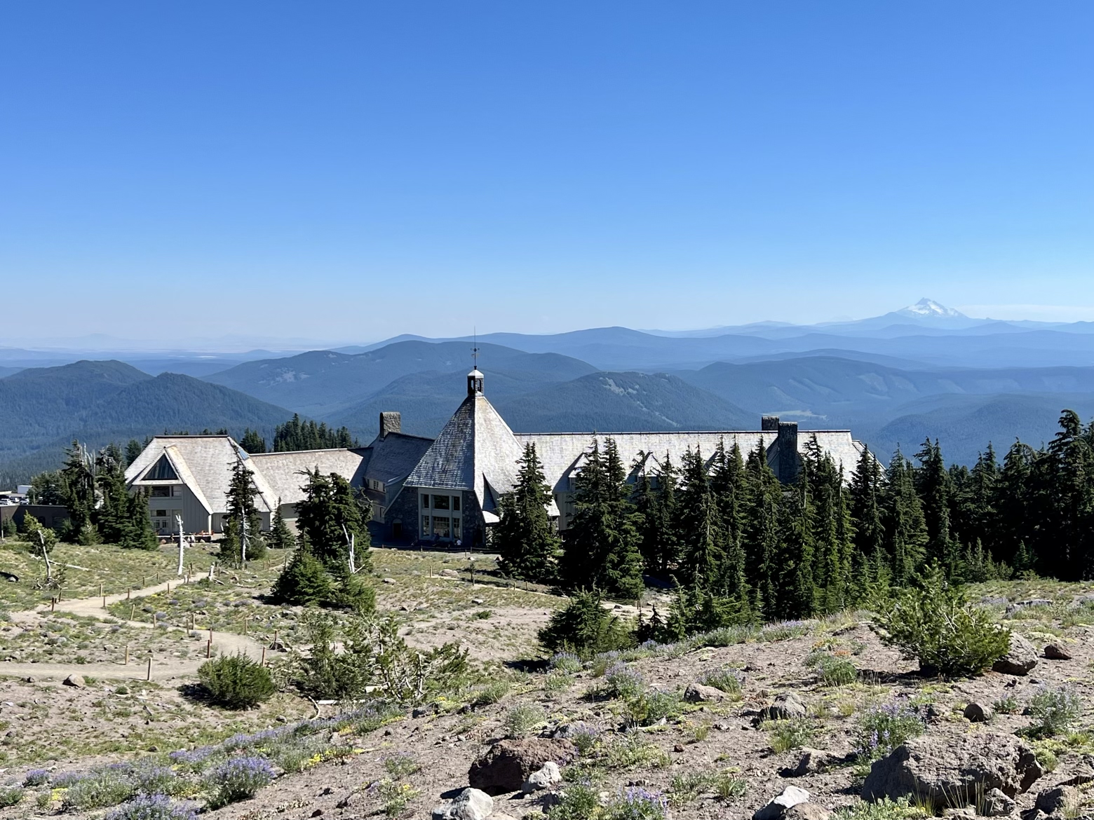 Timberline Lodge and a distant Mount Jefferson